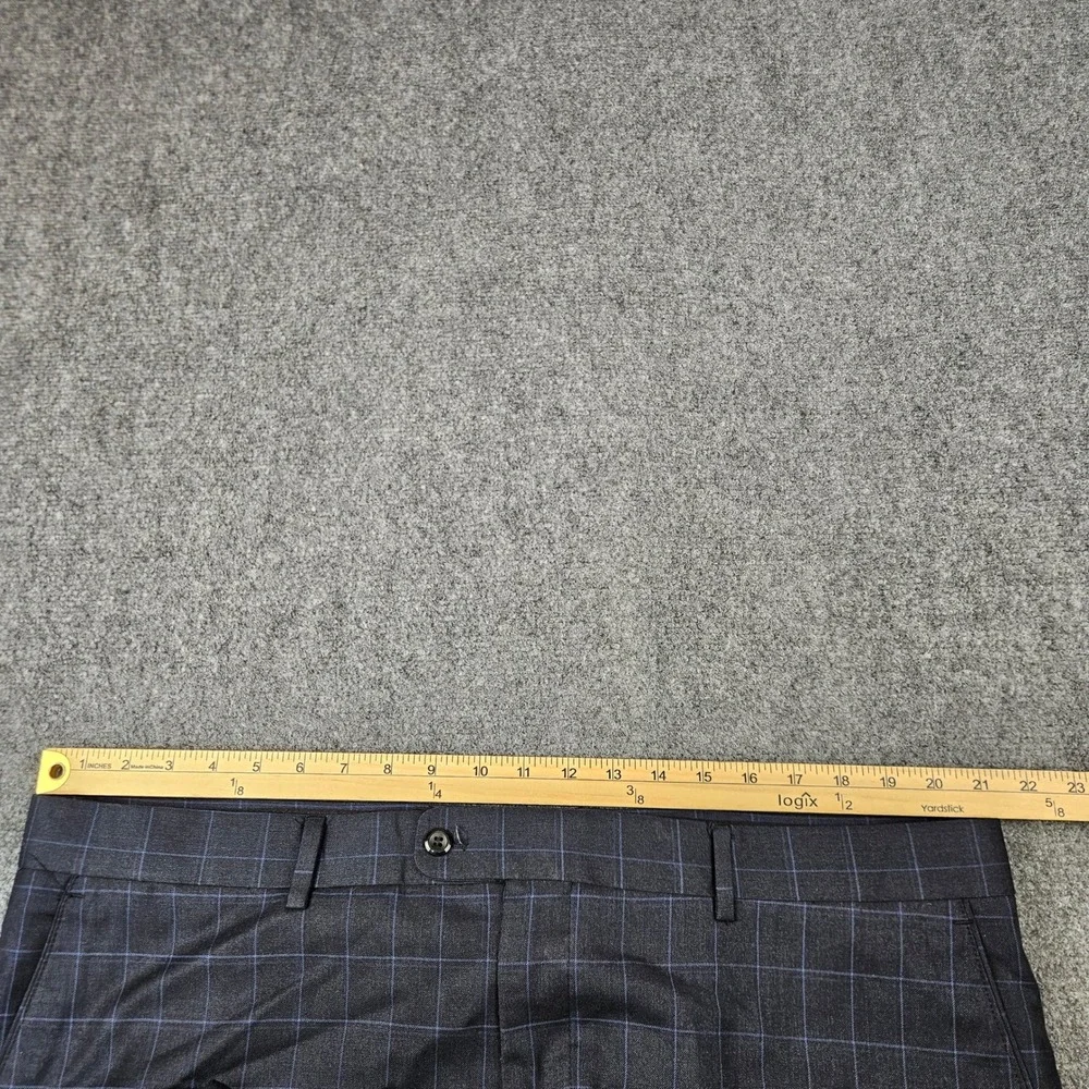Vitali Mens Navy Windowpane Plaid Dress Pants Flat Front M3071-NP Size 43x29